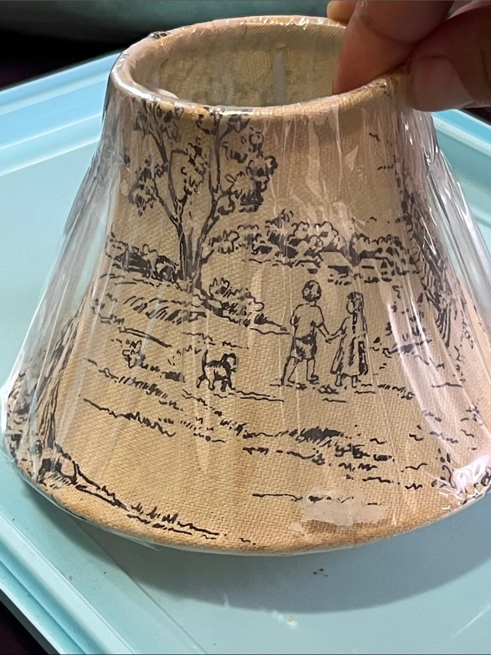 Beige Toile Fabric Lantern Shade - Unbranded